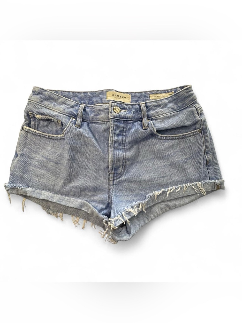 PacSun Mid-Rise Denim Cut-Off Shorts Button Fly Light Wash Size 28 Festival Y2K